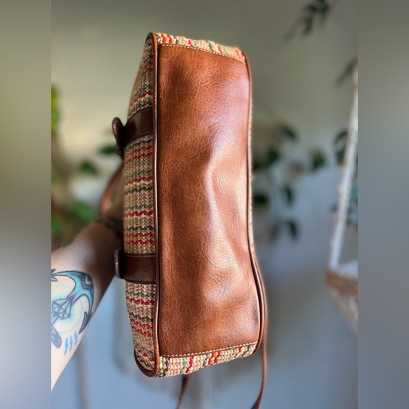 Vintage Woven Satchel Purse Boho Coastal Tote Faux Leather Removable Crossbody - Picture 9 of 13